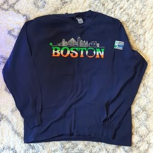 Boston Police St. Patrick's Day Long Sleeve T, Gildan, Large, Navy Blue